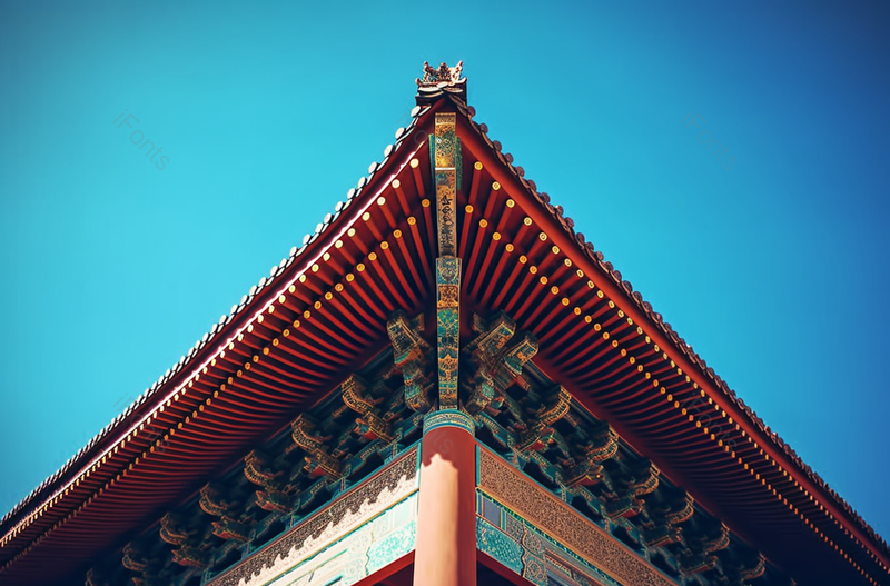 红色古建筑寺庙楼宇华丽多彩一角摄影,高清,摄影图,摄影图片,图片大全,摄影图免费下载